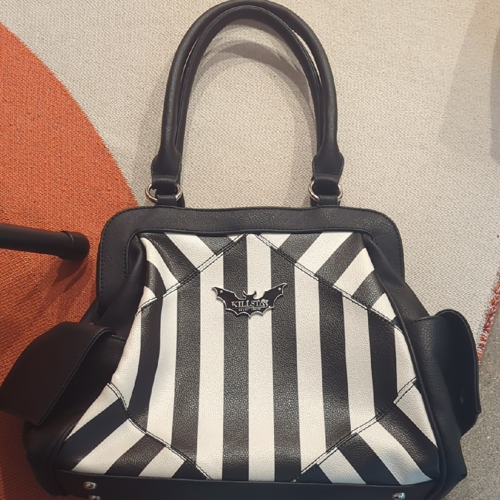 Killstar Black and White Striped Satchel